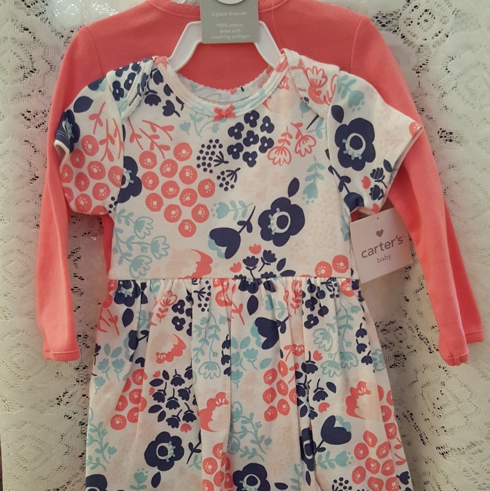 Carters 2 piece floral print onesie dress w/cardi